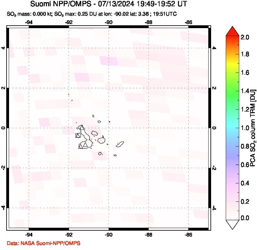 A sulfur dioxide image over Galápagos Islands on Jul 13, 2024.