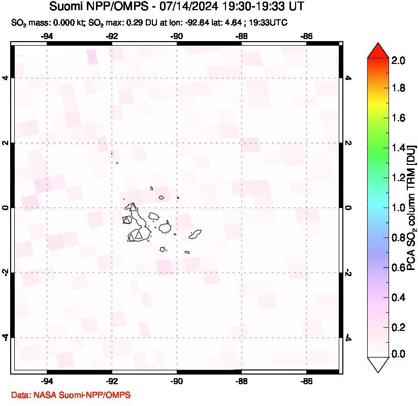 A sulfur dioxide image over Galápagos Islands on Jul 14, 2024.