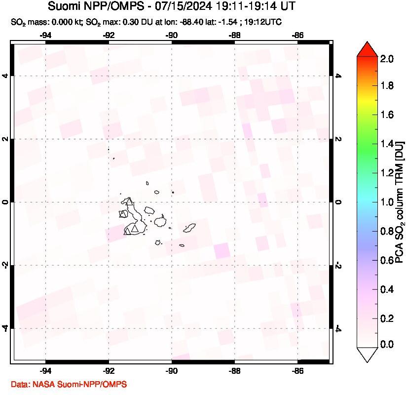 A sulfur dioxide image over Galápagos Islands on Jul 15, 2024.