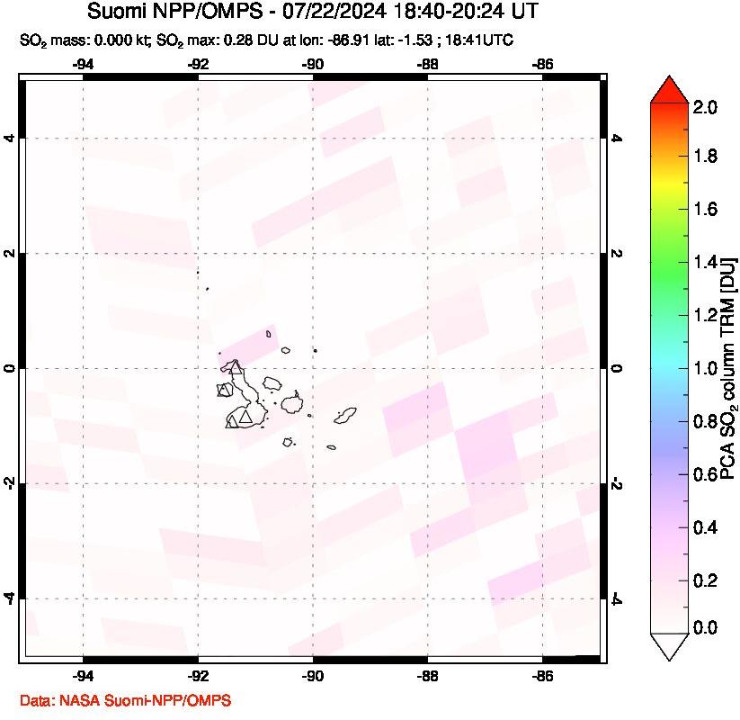 A sulfur dioxide image over Galápagos Islands on Jul 22, 2024.