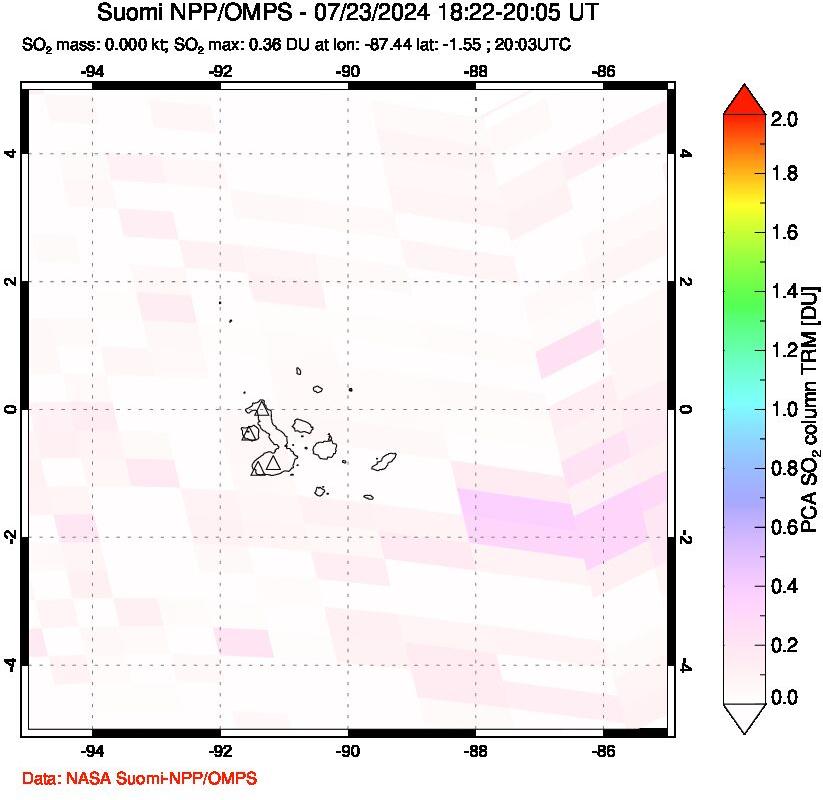 A sulfur dioxide image over Galápagos Islands on Jul 23, 2024.