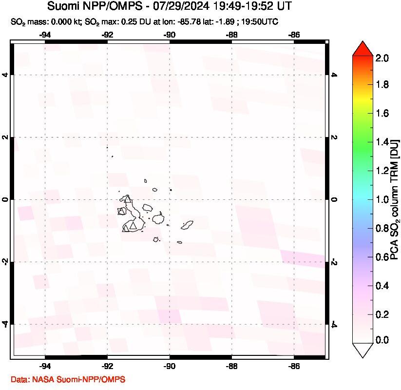 A sulfur dioxide image over Galápagos Islands on Jul 29, 2024.