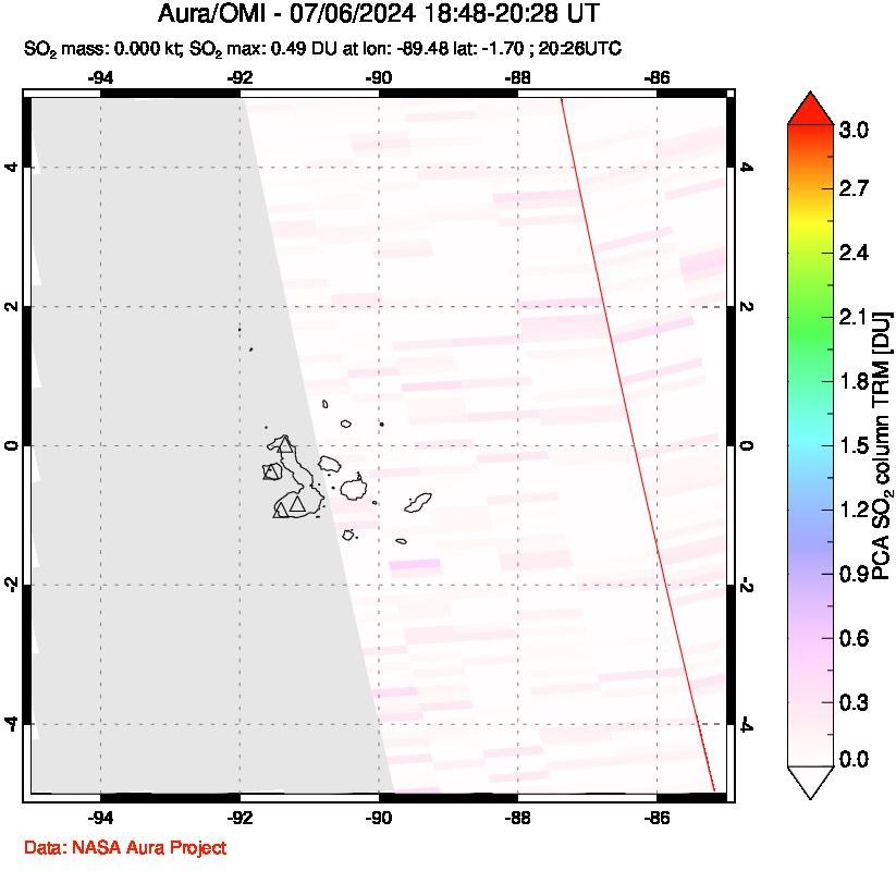 A sulfur dioxide image over Galápagos Islands on Jul 06, 2024.