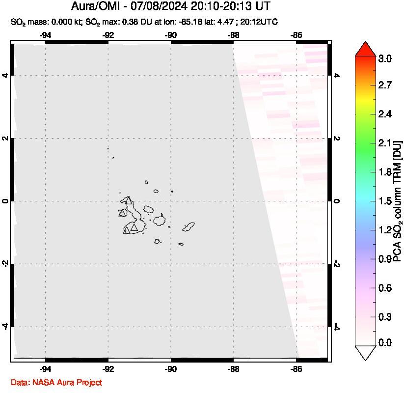 A sulfur dioxide image over Galápagos Islands on Jul 08, 2024.