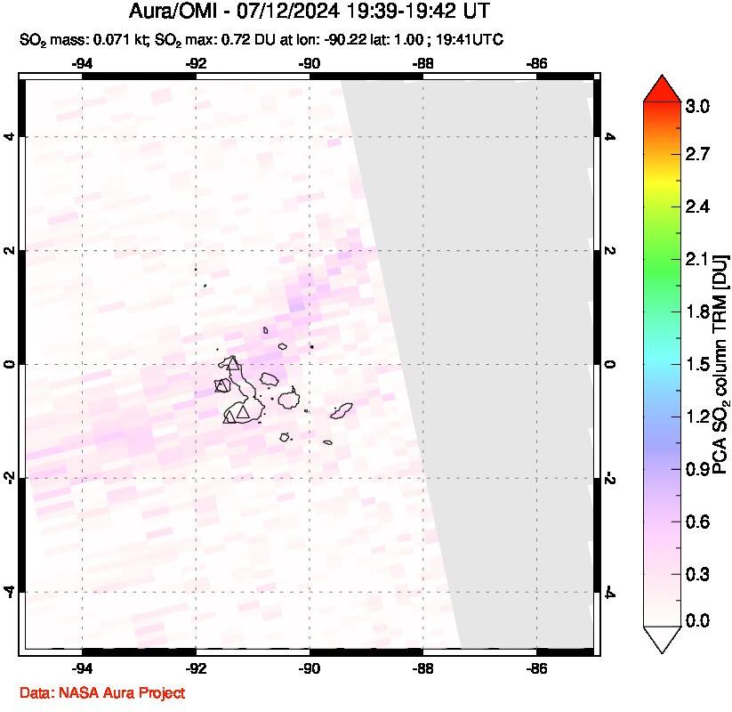 A sulfur dioxide image over Galápagos Islands on Jul 12, 2024.