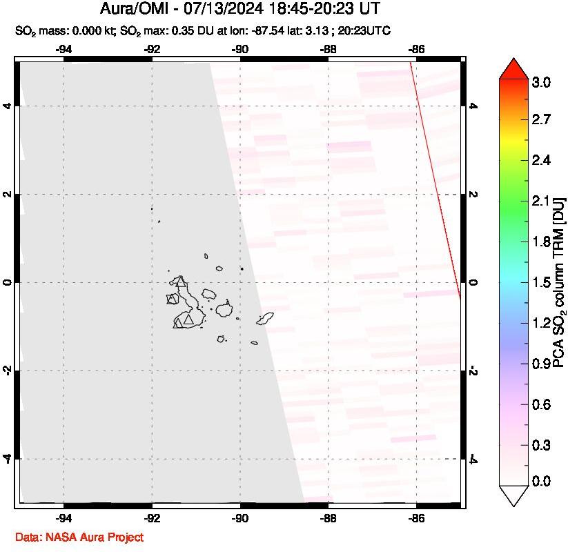 A sulfur dioxide image over Galápagos Islands on Jul 13, 2024.