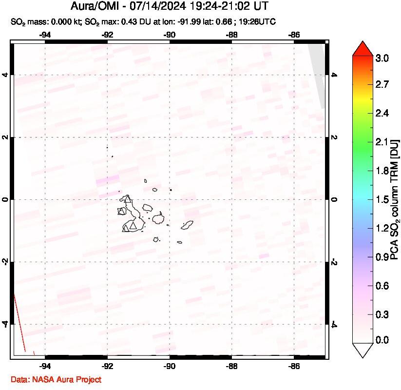 A sulfur dioxide image over Galápagos Islands on Jul 14, 2024.