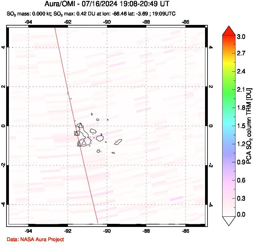 A sulfur dioxide image over Galápagos Islands on Jul 16, 2024.