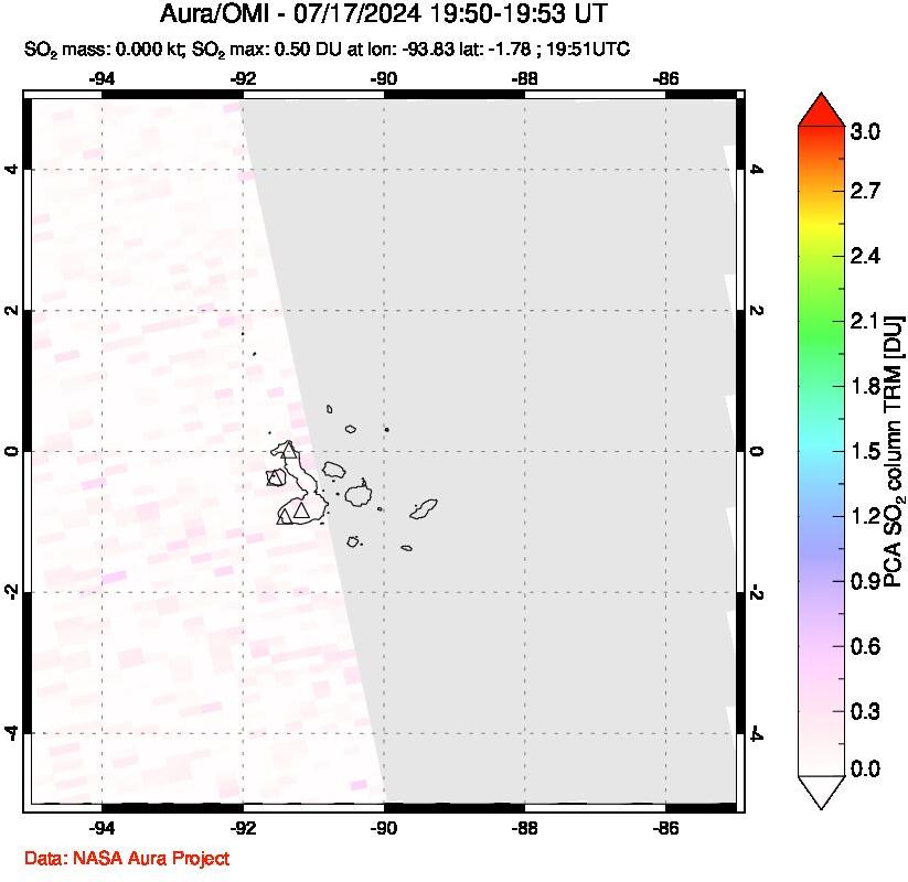 A sulfur dioxide image over Galápagos Islands on Jul 17, 2024.