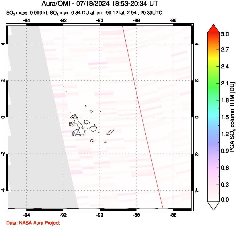 A sulfur dioxide image over Galápagos Islands on Jul 18, 2024.