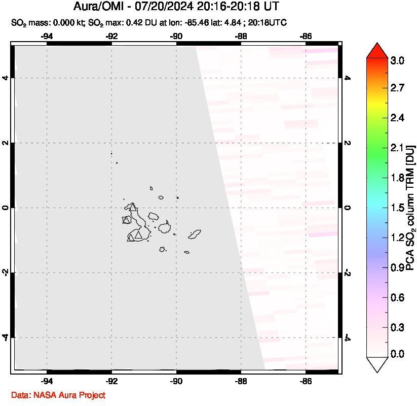 A sulfur dioxide image over Galápagos Islands on Jul 20, 2024.