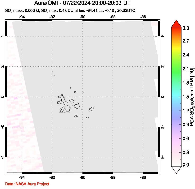 A sulfur dioxide image over Galápagos Islands on Jul 22, 2024.