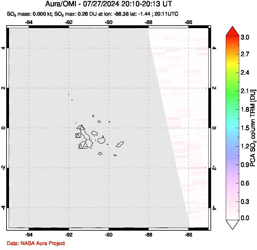 A sulfur dioxide image over Galápagos Islands on Jul 27, 2024.