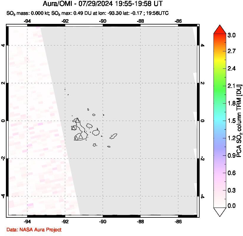 A sulfur dioxide image over Galápagos Islands on Jul 29, 2024.