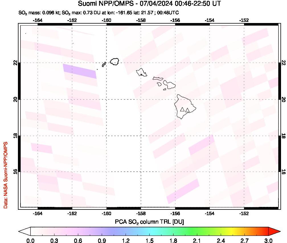 A sulfur dioxide image over Hawaii, USA on Jul 04, 2024.