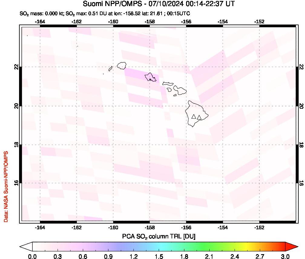 A sulfur dioxide image over Hawaii, USA on Jul 10, 2024.