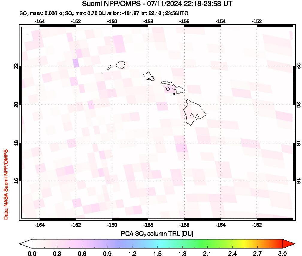 A sulfur dioxide image over Hawaii, USA on Jul 11, 2024.