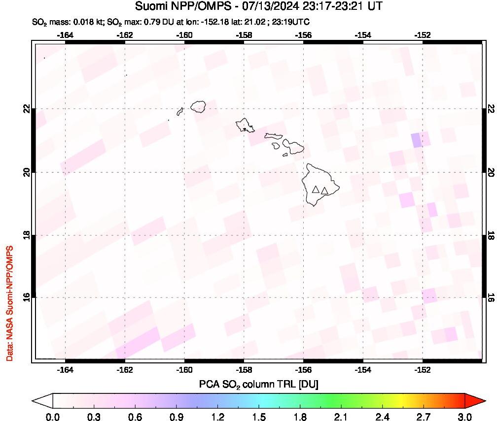 A sulfur dioxide image over Hawaii, USA on Jul 13, 2024.