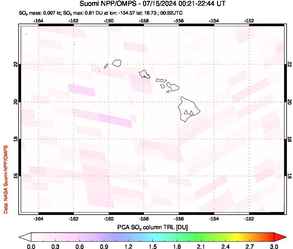 A sulfur dioxide image over Hawaii, USA on Jul 15, 2024.