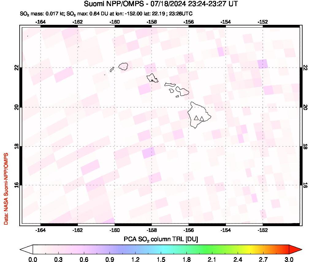 A sulfur dioxide image over Hawaii, USA on Jul 18, 2024.