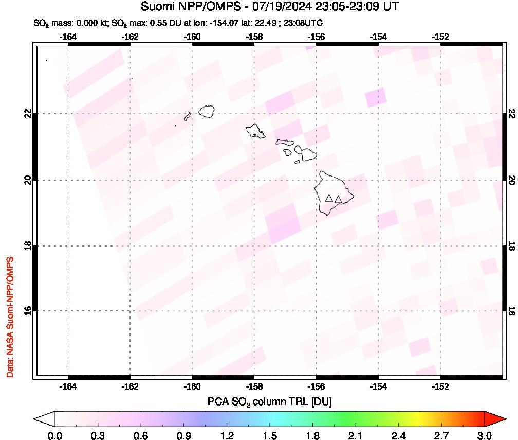 A sulfur dioxide image over Hawaii, USA on Jul 19, 2024.