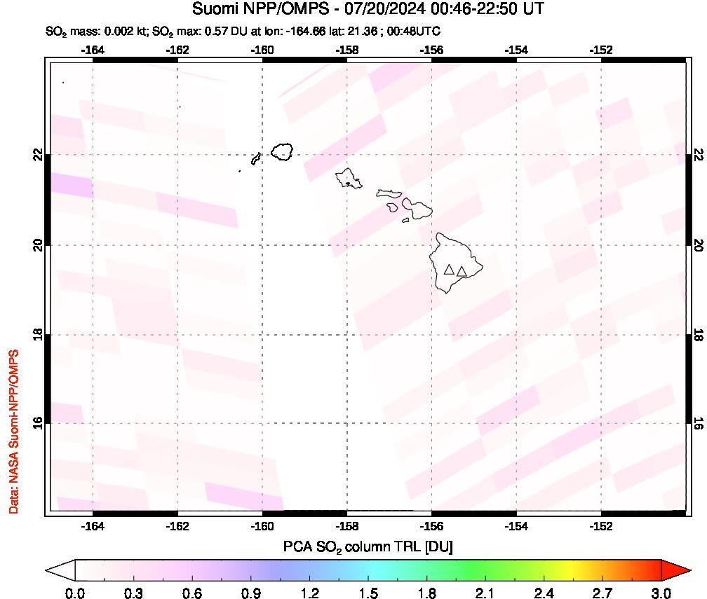 A sulfur dioxide image over Hawaii, USA on Jul 20, 2024.