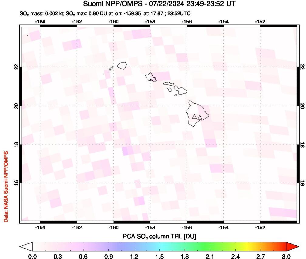 A sulfur dioxide image over Hawaii, USA on Jul 22, 2024.