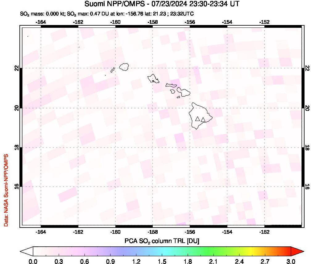 A sulfur dioxide image over Hawaii, USA on Jul 23, 2024.