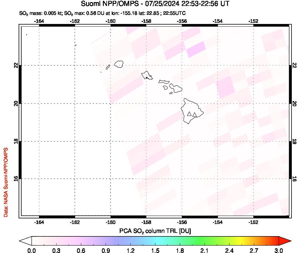 A sulfur dioxide image over Hawaii, USA on Jul 25, 2024.