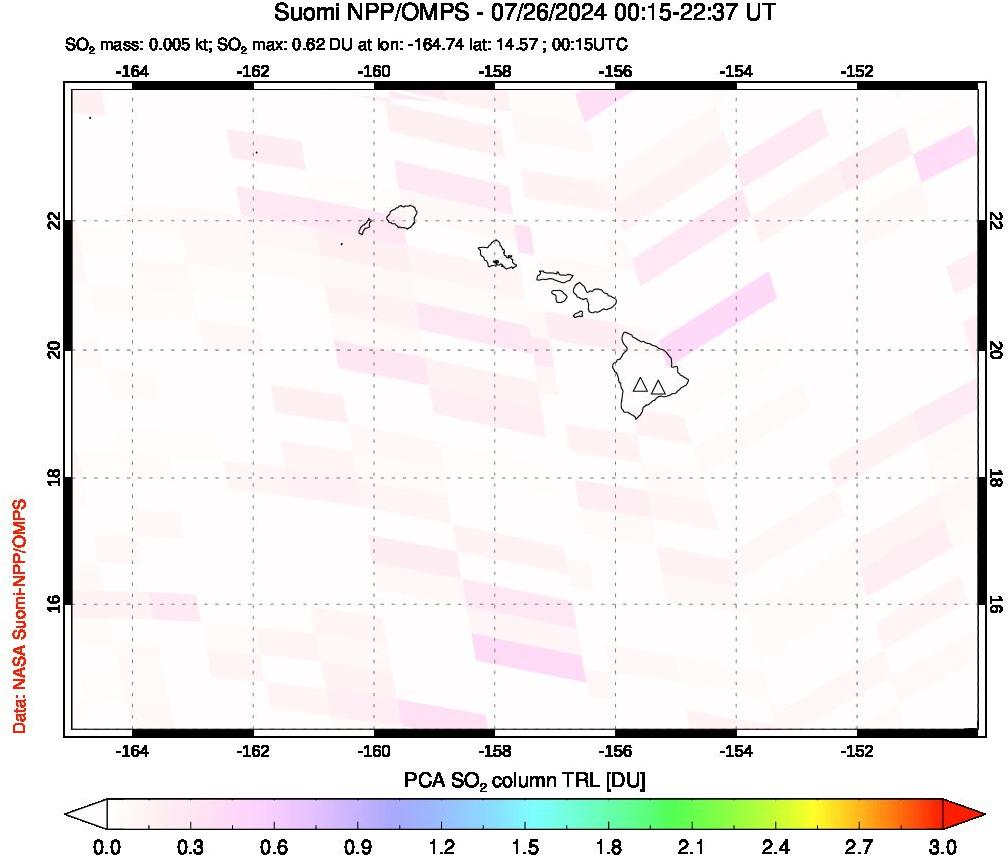 A sulfur dioxide image over Hawaii, USA on Jul 26, 2024.