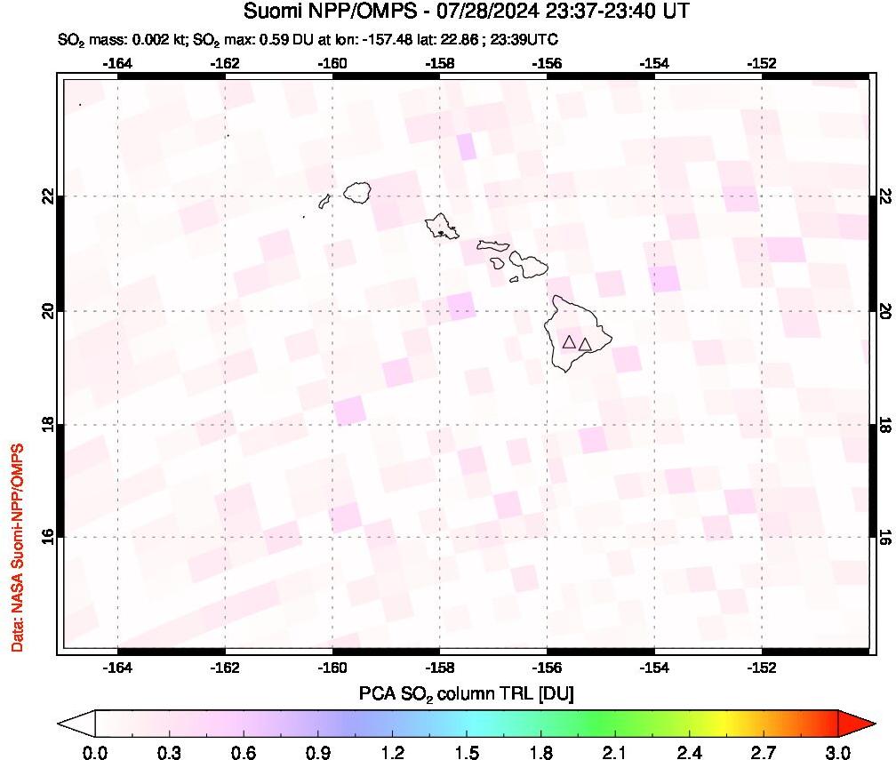 A sulfur dioxide image over Hawaii, USA on Jul 28, 2024.