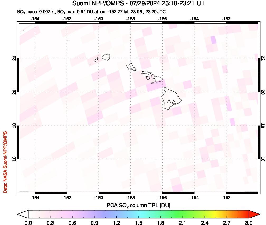 A sulfur dioxide image over Hawaii, USA on Jul 29, 2024.