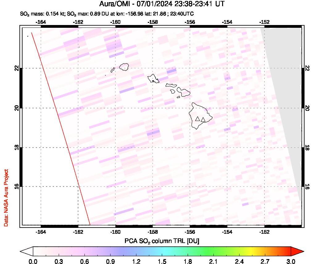 A sulfur dioxide image over Hawaii, USA on Jul 01, 2024.