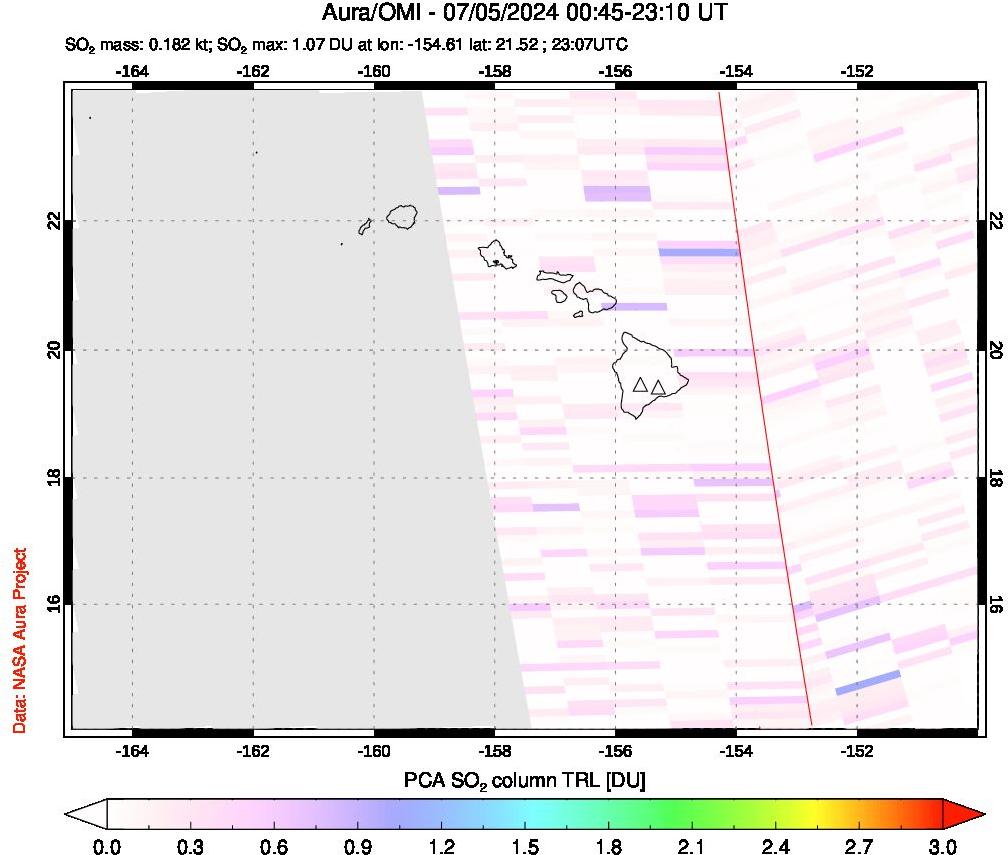 A sulfur dioxide image over Hawaii, USA on Jul 05, 2024.