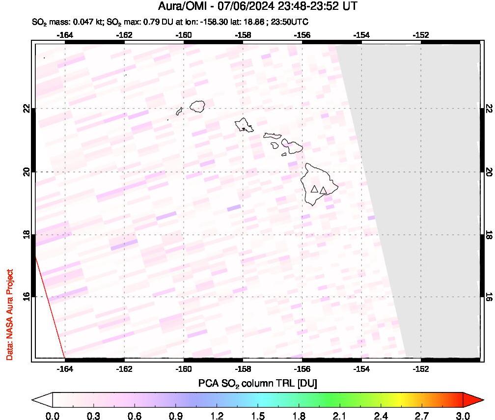 A sulfur dioxide image over Hawaii, USA on Jul 06, 2024.