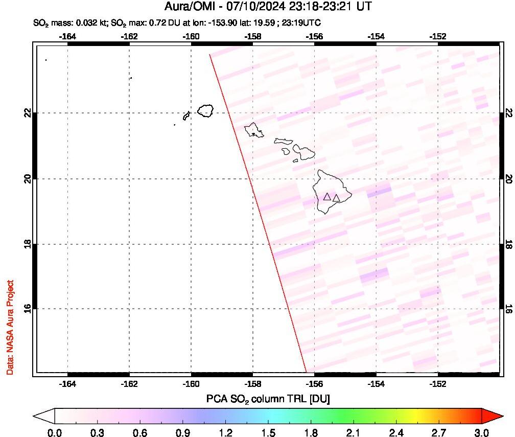 A sulfur dioxide image over Hawaii, USA on Jul 10, 2024.