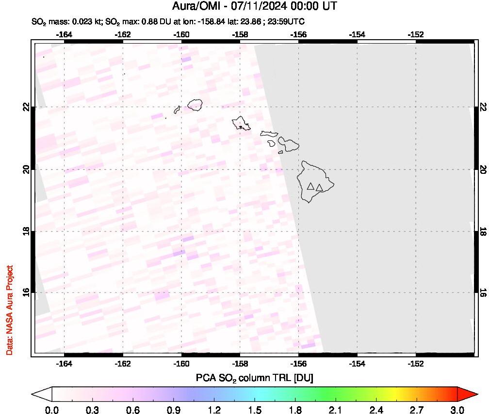 A sulfur dioxide image over Hawaii, USA on Jul 11, 2024.