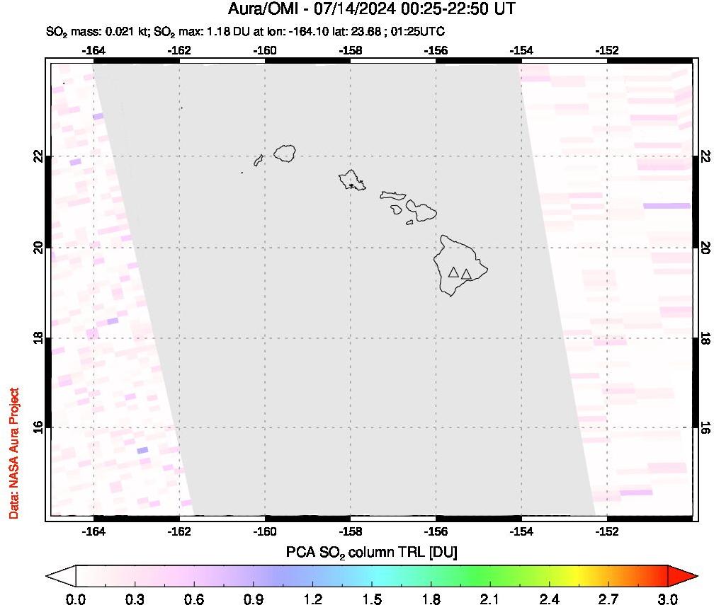 A sulfur dioxide image over Hawaii, USA on Jul 14, 2024.