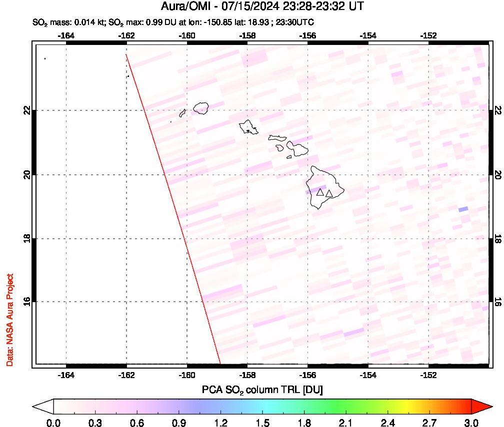 A sulfur dioxide image over Hawaii, USA on Jul 15, 2024.