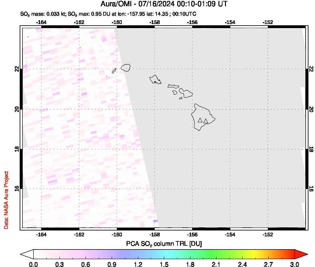 A sulfur dioxide image over Hawaii, USA on Jul 16, 2024.