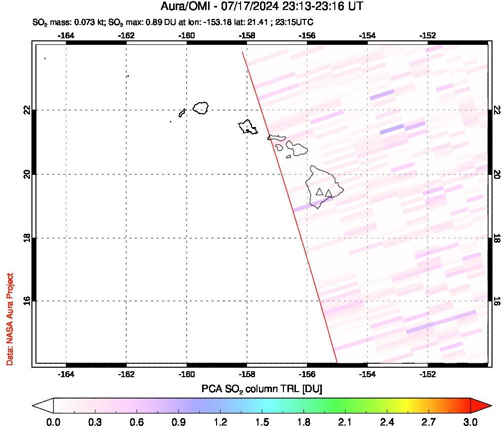 A sulfur dioxide image over Hawaii, USA on Jul 17, 2024.