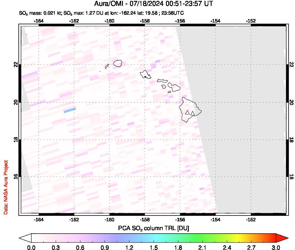 A sulfur dioxide image over Hawaii, USA on Jul 18, 2024.