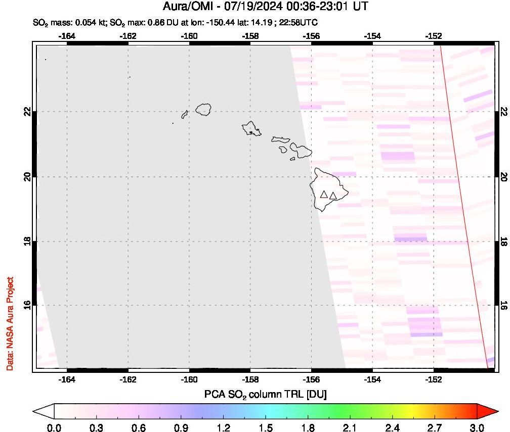 A sulfur dioxide image over Hawaii, USA on Jul 19, 2024.