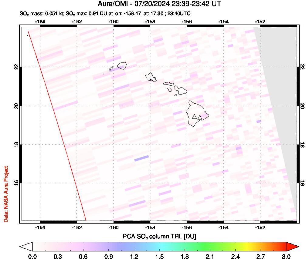 A sulfur dioxide image over Hawaii, USA on Jul 20, 2024.