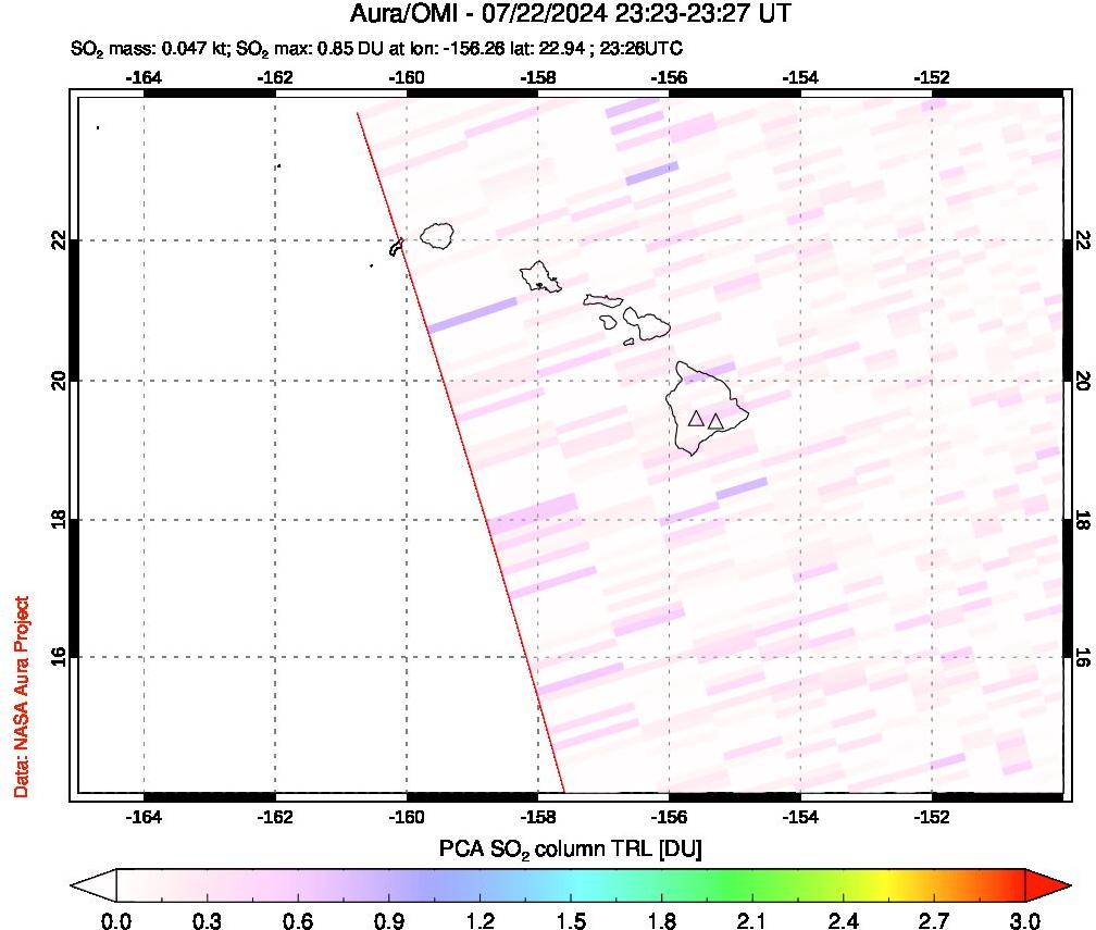 A sulfur dioxide image over Hawaii, USA on Jul 22, 2024.