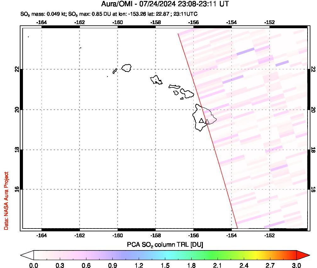 A sulfur dioxide image over Hawaii, USA on Jul 24, 2024.