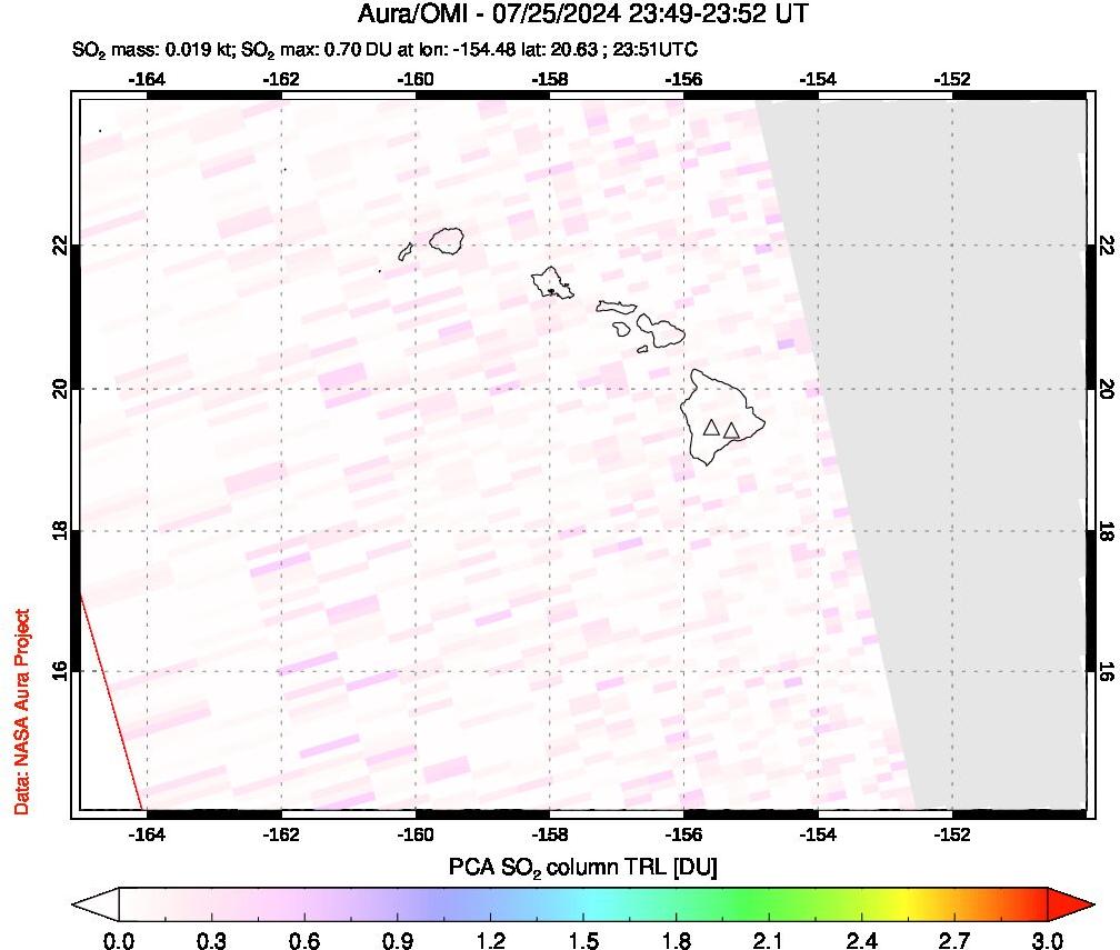 A sulfur dioxide image over Hawaii, USA on Jul 25, 2024.