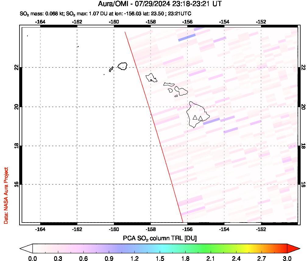 A sulfur dioxide image over Hawaii, USA on Jul 29, 2024.