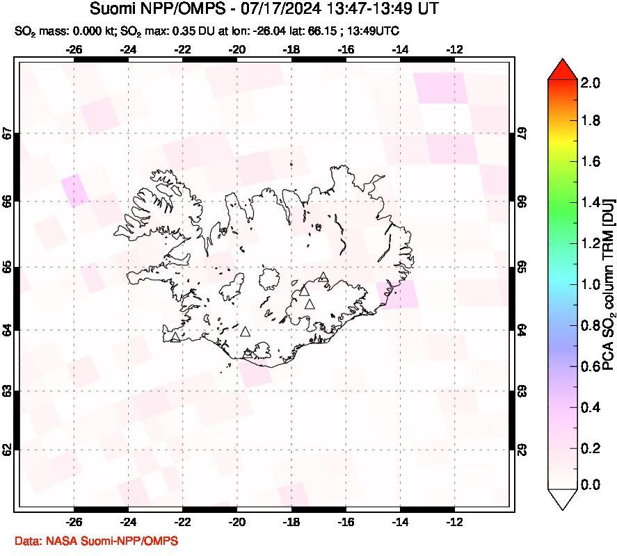 A sulfur dioxide image over Iceland on Jul 17, 2024.