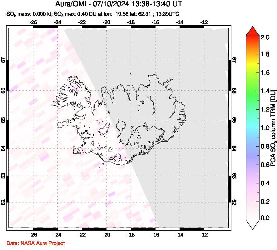 A sulfur dioxide image over Iceland on Jul 10, 2024.